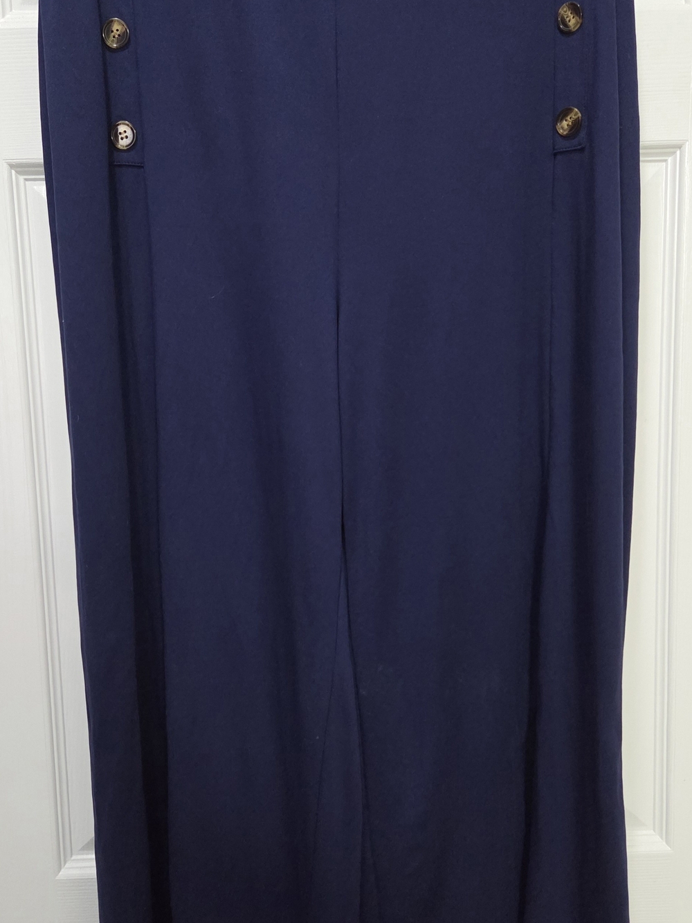 Women's Navy Wide-Leg Jumpsuit Pants with Button Accent